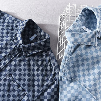 Denim Checkered Short Sleeve Shirt