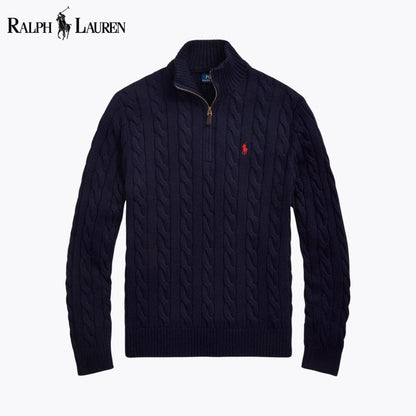 RL Chunky Cable-Knit Cotton Quarter-Zip Sweater